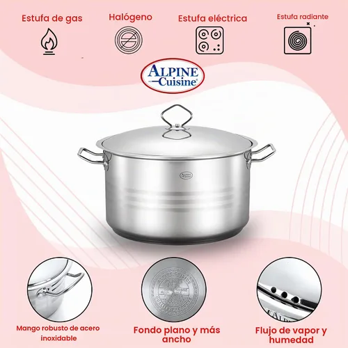 Vista 6 de Alpine Cuisine Olla de acero inoxidable con tapa de 3.6 cuartos de galón, resistente, grado comercial, horno holandés