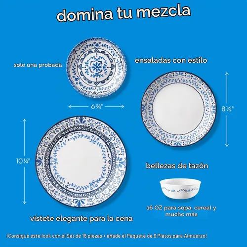 Vista 2 de Corelle Vitrelle - Juego de platos de aperitivos de 6 piezas, vidrio de triple capa y resistente a las astillas, 6 3/4 pulgadas, platos redondos