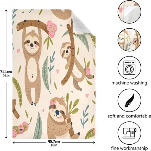 Vista 3 de Kigai Juego de 4 toallas de cocina, diseño de perezoso lindo altamente absorbente, paños de limpieza reutilizables, paños de cocina, toallas de mano