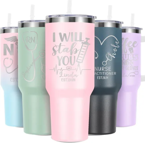 Vista 12 de Regalos de enfermera para mujeres, vaso de vino personalizado de 20 onzas con nombre, título de trabajo y fecha, regalos de enfermera, enfermeras