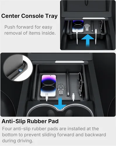 Vista 3 de Organizador de Consola Central de 5 Piezas Compatible con 2025-2026 Nuevo Tesla Model Y Juniper/2024-2026 Tesla Model 3 Highland Accesorios, Caja