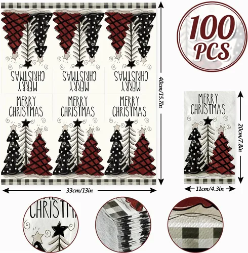 Vista 2 de AnyDesign 100 hojas de servilletas de Navidad para invitados, árbol de Navidad, servilletas de papel desechables, servilletas decorativas para baño