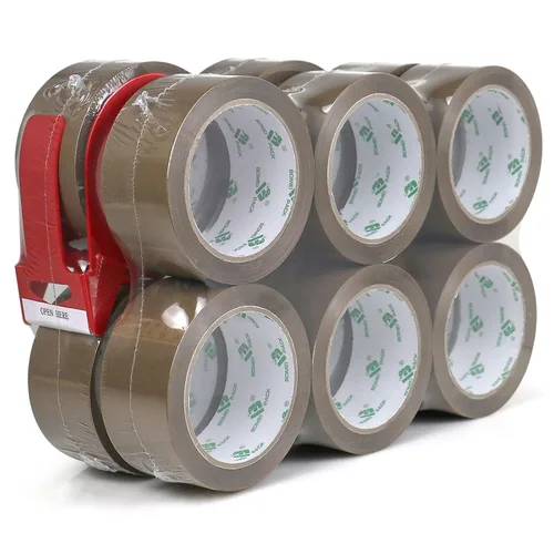 Vista 7 de BOMEI PACK Cinta de embalaje marrón con dispensador, 2.4 milímetros 1.88 pulgadas x 60 yardas, 6 rollos de recarga de cinta de embalaje