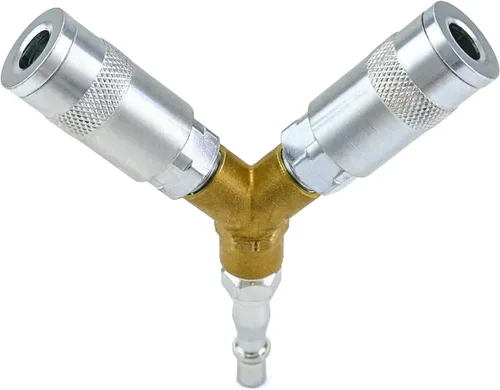 Vista 2 de 1/4 "manguera de línea aérea - Conectores de compresor de aire de 3 vías Divisor de conector en Y Acoplador de liberación rápida Rosca macho/hembra