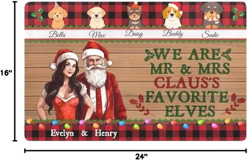 Vista 3 de HUGLAZY Felpudos de Navidad personalizados para puerta de bienvenida con nombre de familia, alfombra de entrada antideslizante personalizada