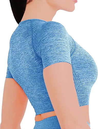 Vista 3 de TUMILKETS Conjunto deportivo de 3 piezas para mujer, sin costuras, manga corta, brasier deportivo, cintura alta, pantalones cortos de yoga
