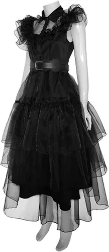 Vista 4 de Labayii Wednesday Addams Costume Dress Kids Girls Family Halloween Costumes Cosplay Party 6-12 Years