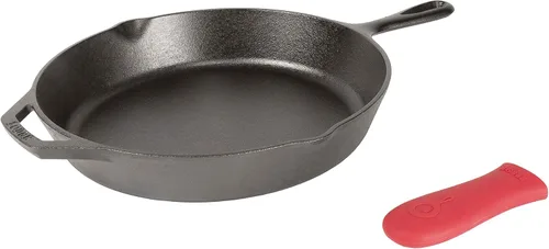 Vista 5 de Lodge - Olla doble de hierro fundido presazonado de 5 cuartos con mangos y sartén de hierro fundido presazonado de 12 pulgadas con mango de silicona