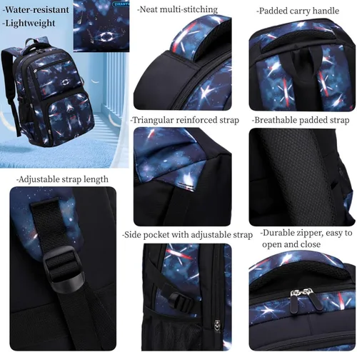 Vista 6 de Mochilas con ruedas para niños, equipaje para niños, bolsas con ruedas para niños, bolsas escolares, bolsas espaciales, cielo estrellado, bolsa