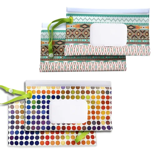 Vista 8 de Paquete de 4 bolsas reutilizables para toallitas portátiles, dispensador de toallitas húmedas recargable, contenedor ligero de viaje para toallitas