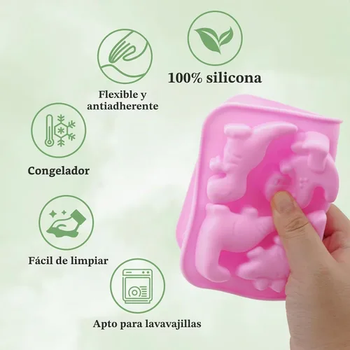 Vista 3 de Paquete de 2 moldes de silicona de dinosaurio, moldes de chocolate de dinosaurio, molde de gelatina de 8 cavidades para dulces, gomitas, postres