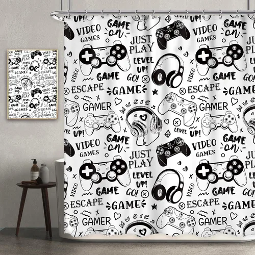 Vista 9 de Newsely Cortina de ducha para niños, 60 pulgadas de ancho x 72 pulgadas de alto, juego de cortina de ducha para videojuegos, videojuegos