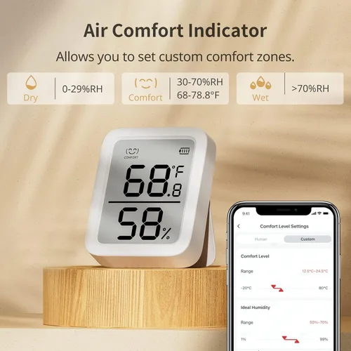 Vista 5 de Termómetro Higrómetro SwitchBot, Medidor de Humedad Interior Bluetooth para el Hogar, Sensor de Temperatura con Control de Aplicación, Gran Pantalla