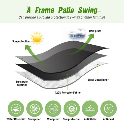 Vista 4 de Kasla Outdoor Swing Cover, Waterproof and Heavy-Duty Cover for Patio A Frame Swing Set & Porch Glider Hammock & Porch Swing Stand