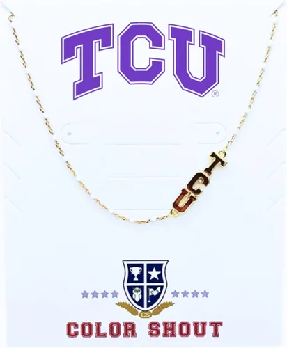 Vista 4 de Color Shout El collar de la Universidad Cristiana de Texas collar de cuentas de esmalte TCU conjunto lateral