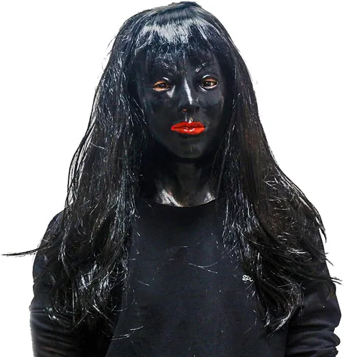 Vista 3 de Máscara femenina sexy realista con pelo largo negro fiesta de Halloween máscara de látex mujer cara crossdressing marica