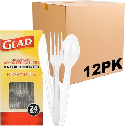 Vista 16 de Glad Juego de cubiertos desechables transparentes con tenedores, cuchillos y cucharas de plástico resistente, utensilios de plástico reutilizables