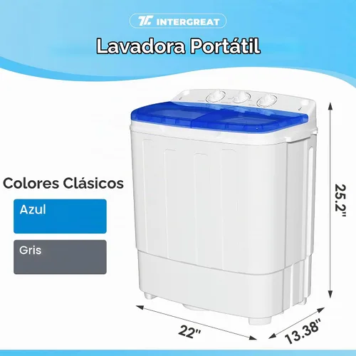Vista 3 de INTERGREAT - Lavadora portátil, lavadora portátil de 18 libras con ciclo de centrifugado y secadora, lavadora semiautomática combinada