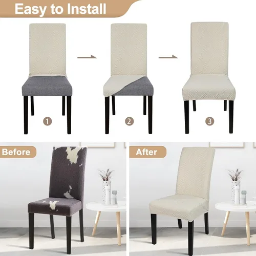 Vista 4 de SearchI Juego de 4 fundas impermeables para sillas de comedor, fundas elásticas para sillas Parsons extraíbles, lavables, fundas protectoras