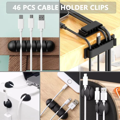 Vista 2 de ELII - Kit de gestión de cables de 300 piezas, 4 fundas para cables y 35 clips de cable