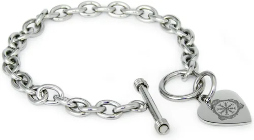 Vista 28 de Pulsera y Collar con Dijes de Símbolos de Corazón de Acero Inoxidable Solo pulsera de plata