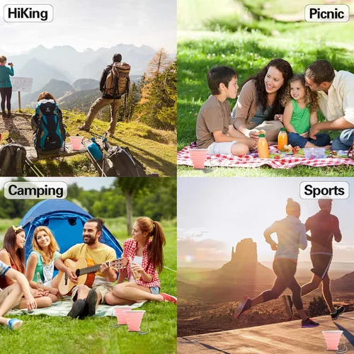 Vista 3 de Taza plegable de silicona plegable – Taza ligera y expandible – Taza portátil reutilizable para viajes, camping, senderismo, supervivencia, picnic
