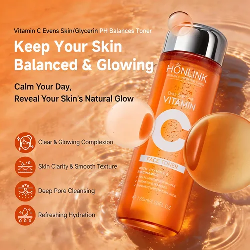 Vista 6 de Tónico facial hidratante con vitamina C de 4.4 fl oz, tónico diario suave con niacinamida y ácido hialurónico, cuidado de la piel sin alcohol