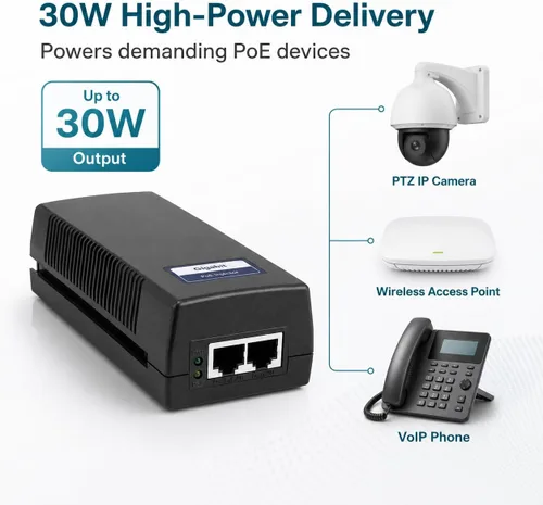 Vista 2 de BV-Tech Inyector Gigabit PoE+ de Alimentación a través de Ethernet 30W Plug & Play hasta 99 Metros
