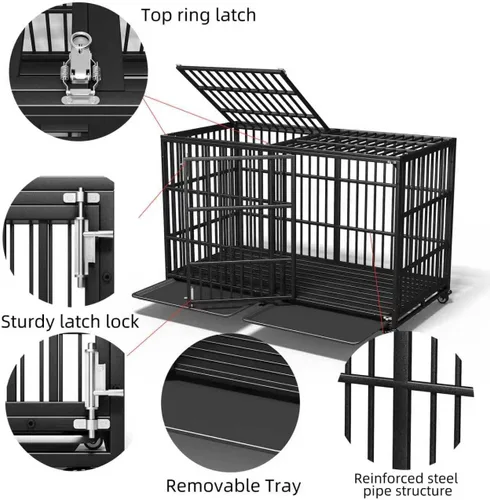 Vista 3 de Jaula de perro resistente de 64 pulgadas para perros indestructible, jaula de alta ansiedad con puertas dobles para razas gigantes extra grandes