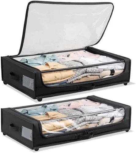 Vista 2 de Pemberly Row Juego de 2 contenedores de almacenamiento con ruedas debajo de la cama con cubierta transparente
