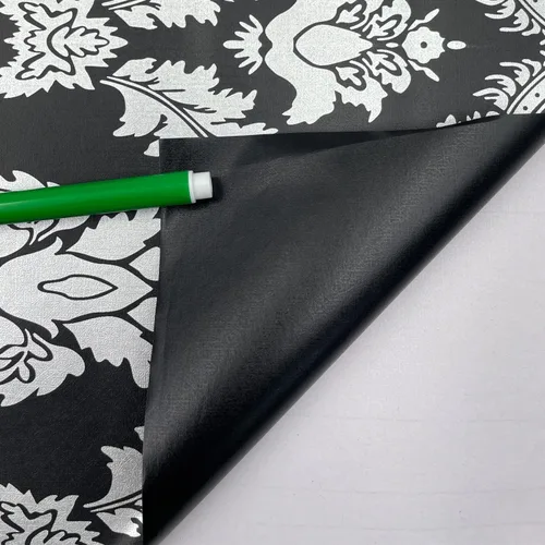 Vista 6 de Yifely SimpleLife4U - Revestimiento decorativo de papel de damasco plateado para cajones de estantes, color negro, para despegar y pegar, 17 x 118