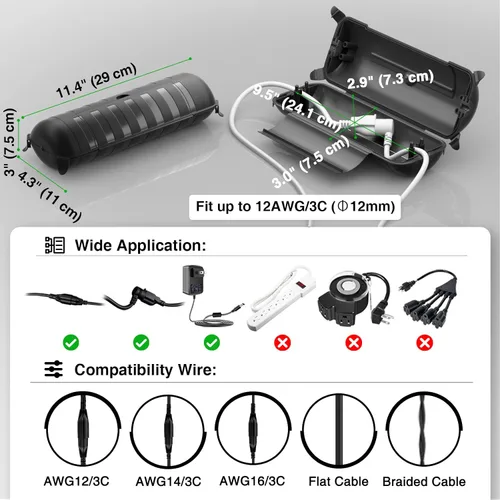 Vista 4 de Flemoon - Cubierta de seguridad para cable de extensión para exteriores, protector de conexión impermeable IP44, caja eléctrica resistente a