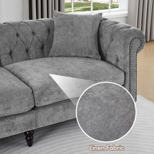 Vista 5 de ORRD Sofá Chesterfield en Forma de U, Sofá Seccional de Lino de Gran Tamaño, Sofá Chaise Otomano Tapizado con Acentos Capitoné con Reposabrazos