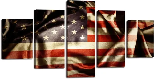 Vista 21 de Cuadros decorativos para pared de sala de estar, impresión en lienzo, retro, vintage, bandera estadounidense estadounidense y pintura moderna