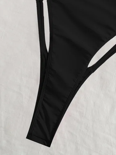 Vista 4 de OYOANGLE Traje de baño de una pieza con cuello redondo y espalda cruzada para mujer