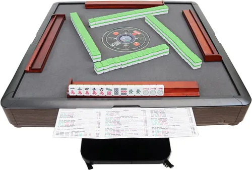 Vista 5 de USA Mahjong Table - Juego de 4 empujadores y estantes de madera de 19 pulgadas (plegables, madera)