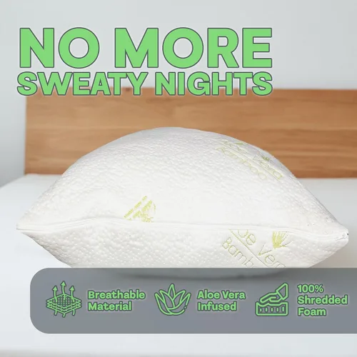 Vista 2 de Sacred Thread Almohada de espuma viscoelástica, firmeza ajustable, suave, con infusión de aloe, almohadas refrescantes para dormir, espalda