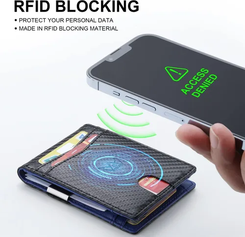 Vista 5 de GOSALISU Cartera delgada para hombre con clip para dinero, 11 ranuras, bloqueo RFID, bolsillo frontal, billetera plegable con 2 ventanas