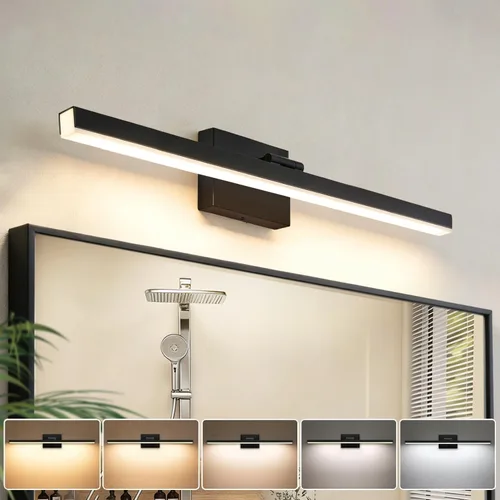 Vista 13 de IZORRO Moderna lámpara de tocador de baño de 16 pulgadas, giratoria, 12 W, regulable, lámpara LED sobre el espejo, barra de luz negra para tocador
