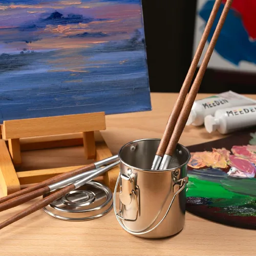 Vista 7 de MEEDEN Lavadora de pinceles de pintura portátil: limpiador de pinceles de artista de acero inoxidable para pintura al óleo y acrílica - pequeño