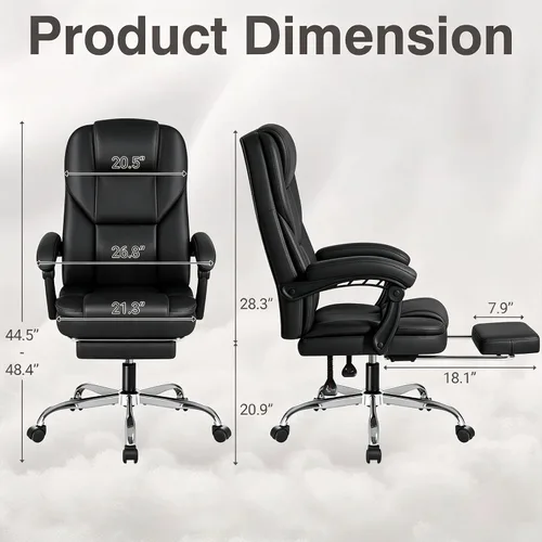 Vista 3 de Shahoo Silla de oficina ejecutiva con masaje, asientos ergonómicos reclinables de cuero con respaldo alto con reposapiés y soporte lumbar, grande
