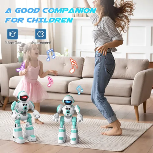 Vista 4 de SIMREX Juguetes Robot para Niños, Robot de Control Remoto, Robot Programable con Voz Grabada Música Danza Control de Gestos, Regalo para Niños