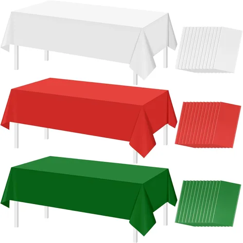Vista 10 de MASHAN Paquete de 6 Manteles de Navidad a Granel, Manteles Desechables Rojos Blancos Verdes, Cubiertas de Mesa Rectangulares Temática de Italia