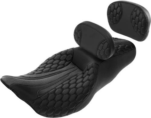 Vista 15 de Asiento de conductor, pasajero y piloto - SLMOTO Asiento de motocicleta de una pieza para 2 personas, compatible con Harley Touring Road King CVO