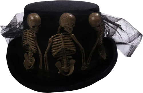Vista 4 de Sombrero de copa de vudú para mujer con calavera y esqueleto de encaje, disfraz de Halloween, cosplay, disfraz steampunk, bruja, médico, mago vudú