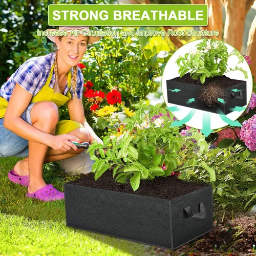 Vista 2 de ANGELIOX Paquete de 3 bolsas de cultivo de 8 galones, cama de jardín de tela no tejida gruesa de 10.58 oz, macetas cuadradas de 30 L con asas