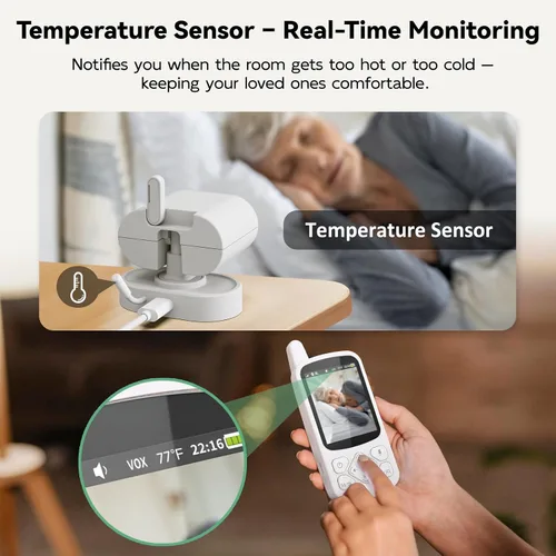 Vista 8 de Monitor de ancianos con cámara y audio, conversación de 2 vías/botón de llamada/zoom panorámico Room Monitors for Elderly, Med Reminder, Temp