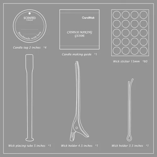 Vista 3 de CandMak Kit de mecha para velas, 60 mechas de algodón con herramientas para hacer velas (grueso 4 pulgadas + 6 pulgadas + 8 pulgadas)