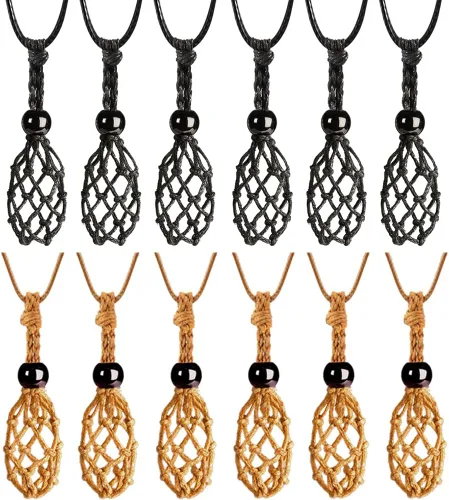Vista 19 de Weryerker Soporte para collar de jaula de cristal de 12 piezas con cordón de collar de 1.57 pulgadas y cordón ajustable tejido a mano