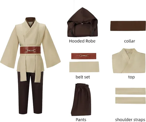 Vista 3 de Conjunto de disfraz de caballero para niños, Halloween, cosplay, fiesta, túnica completa, traje con capucha, uniforme